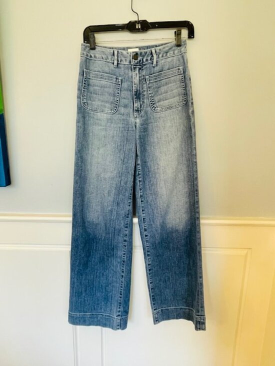 Ann Mashburn Wide Leg Jeans Coco Column Patch Pocket Stretch Denim 25 - Picture 3 of 11